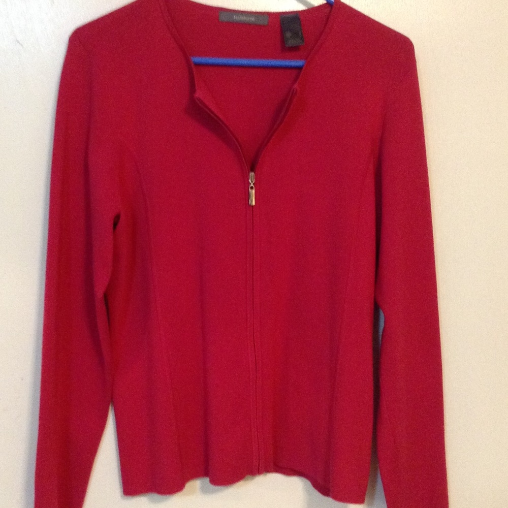 LIZ CLAIBORNE LARGE FUCHSIA ZIP FRONT SWEATER